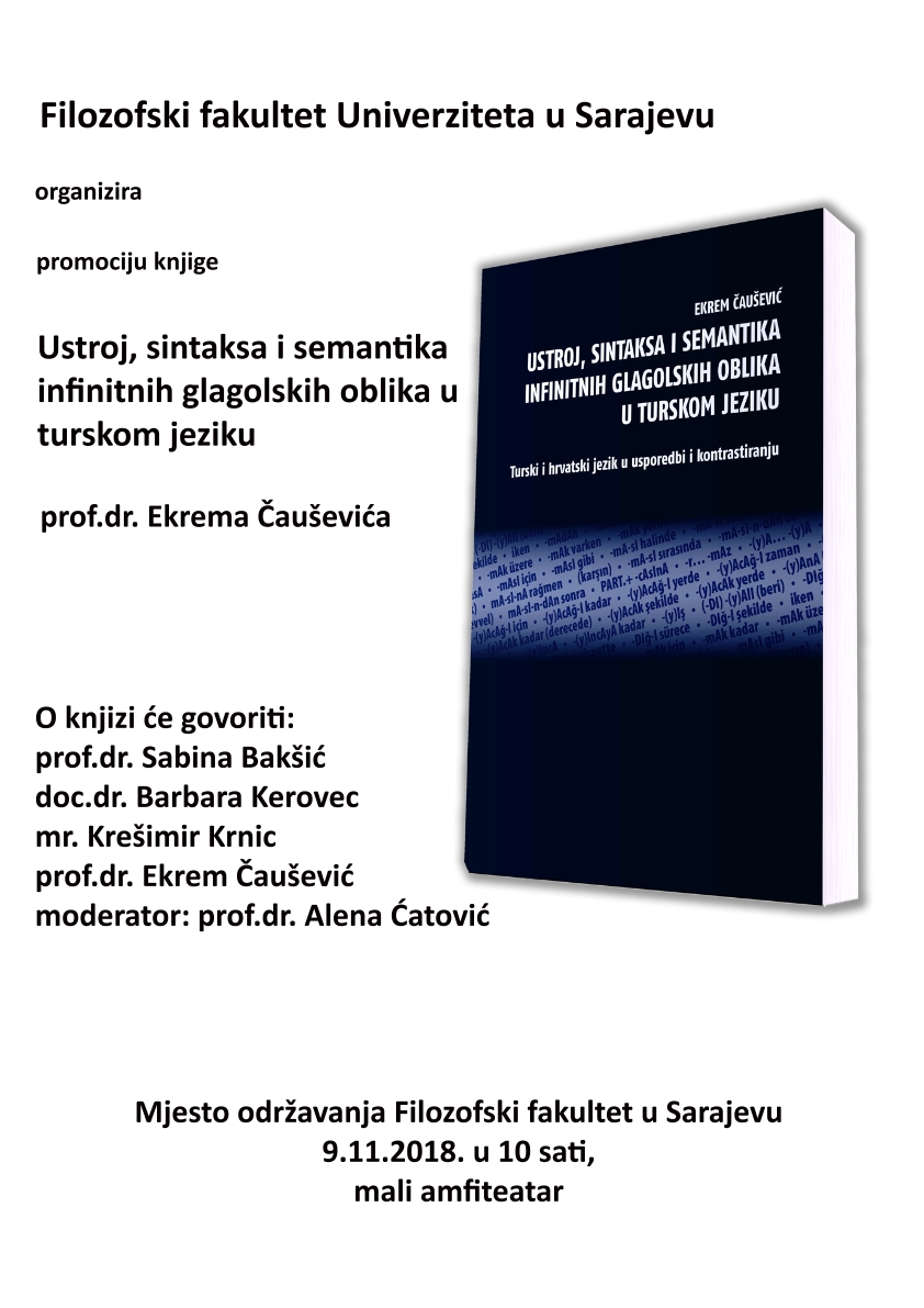 Promocija knjige „Ustroj, sintaksa i semantika infinitnih glagolskih oblika u turskom jeziku“