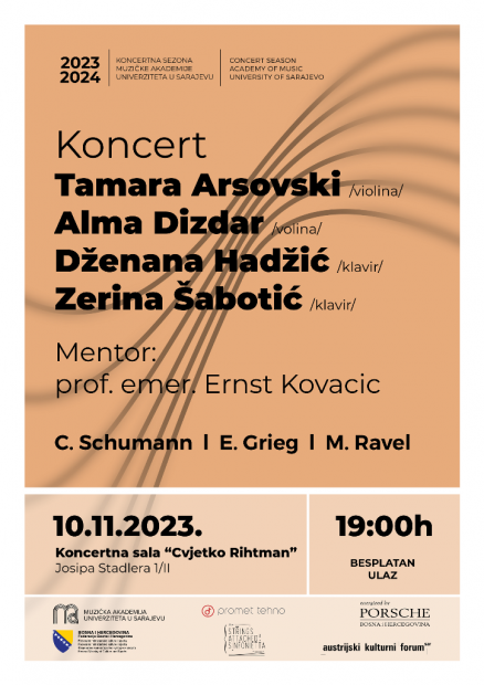 Zajednički koncert violinistica Tamare Arsovski i Alme Dizdar u sklopu Koncerne sezone MAS