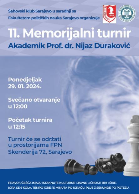 11. memorijalni šahovski turnir “Prof.dr. Nijaz Duraković”