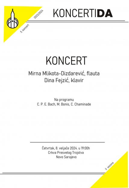 Koncert flautistice Mirne Mlikote-Dizdarević i klaviristice Dine Fejzć u okviru druge sezone koncerata ciklusa "KoncertiDA"