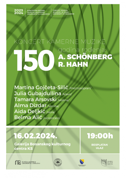 Koncert kamerne muzike: 150. obljetnica rođenja Schönberga i Hahna