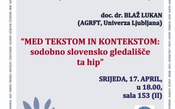 Gostujuće predavanje doc. dr. Blaža Lukana na Odsjeku za slavenske jezike i književnosti Filozofskog fakulteta UNSA