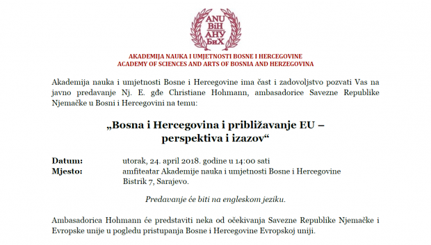 Javno predavanje „Bosna i Hercegovina i približavanje EU – perspektiva i izazov“