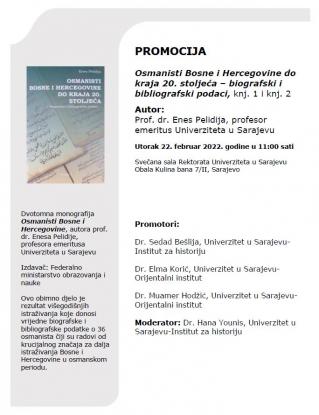 Promocija dvotomne monografije „Osmanisti Bosne i Hercegovine do kraja 20. stoljeća – biografski i bibliografski podaci“