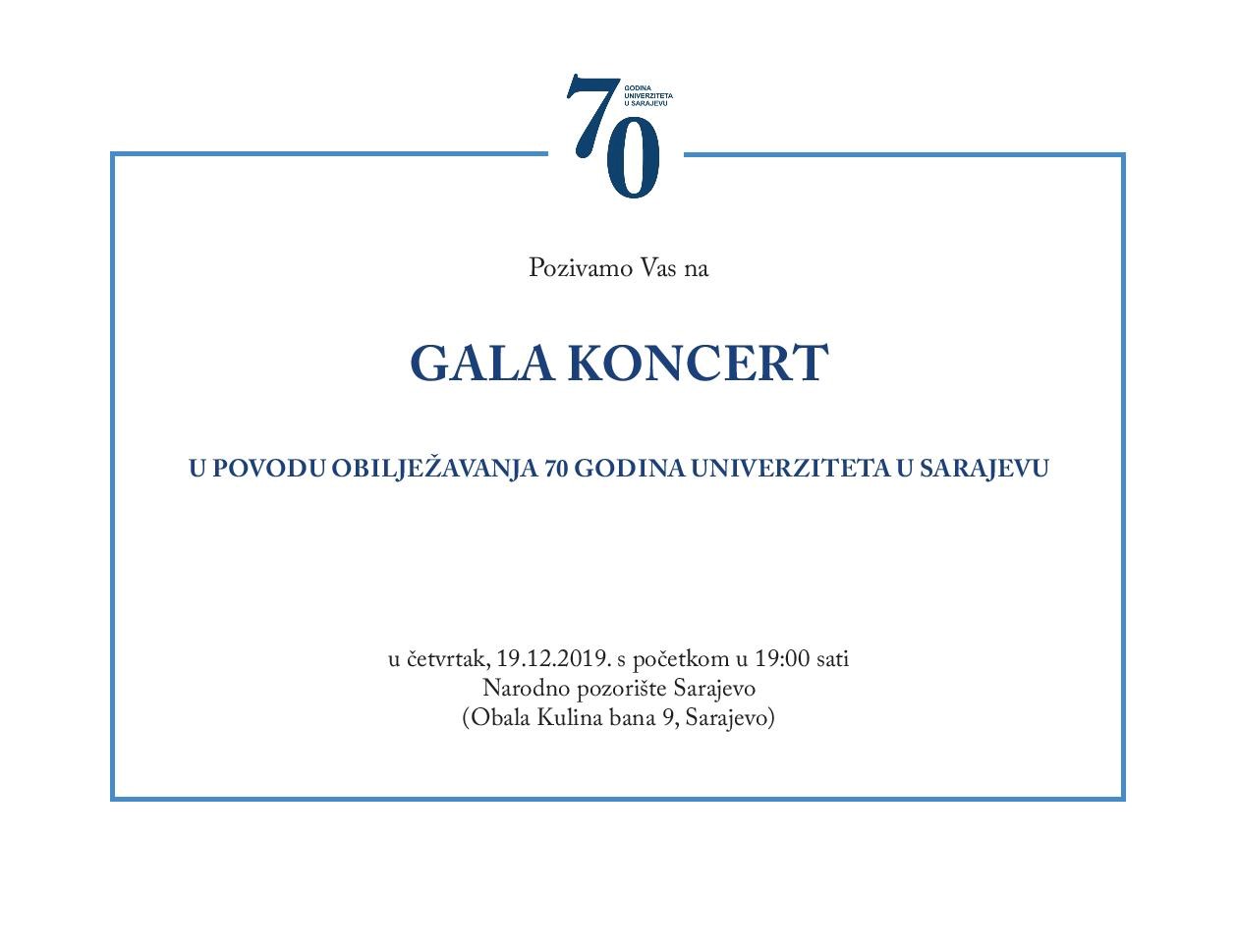 Gala koncert povodom obilježavanja 70 godina Univerziteta u Sarajevu