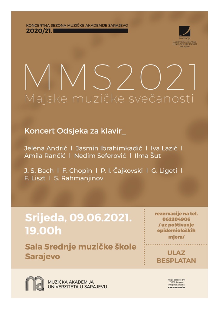 Drugi koncert studenata Odsjeka za klavir Muzičke akademije Univerziteta u Sarajevu u okviru 14. “Majskih muzičkih svečanosti”