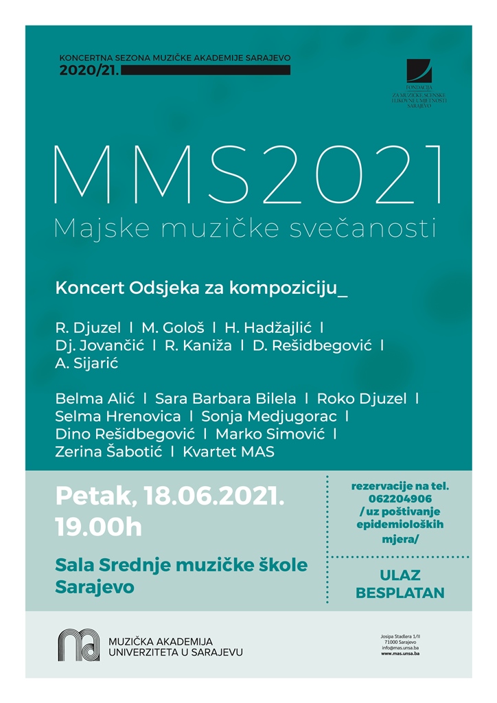 Večeras koncert Odsjeka za kompoziciju Muzičke akademije UNSA 