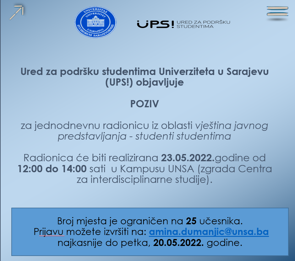 Poziv za jednodnevnu radionicu iz oblasti vještina javnog predstavljanja - studenti studentima