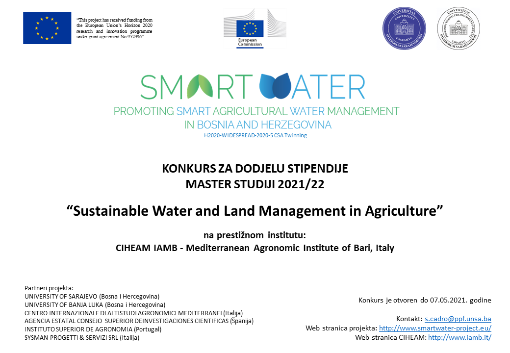 Konkurs za dodjelu stipendije - Master studij "Sustainable Water and Land Management in Agriculture"