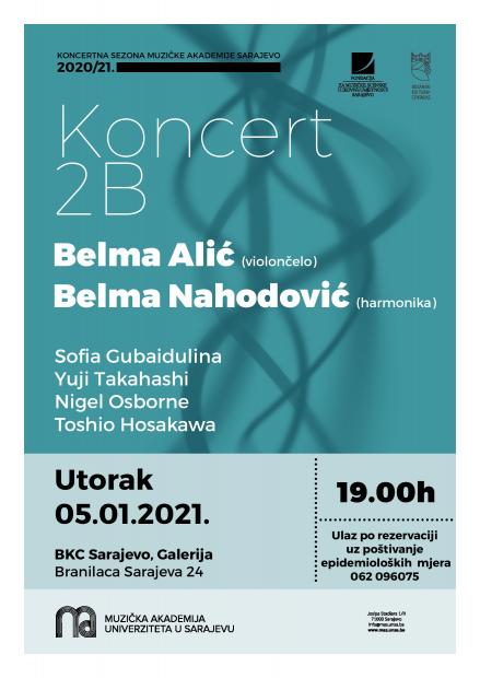 Muzička akademija UNSA najavljuje Veče savremene muzike za violončelo i harmoniku sa duom „2B“