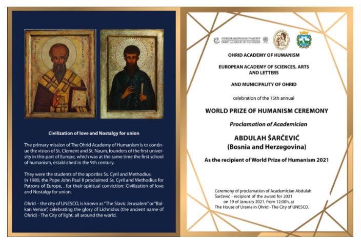 Veliko internacionalno priznanje akademiku Abdulahu Šarčeviću