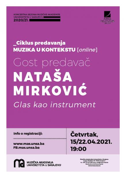 Ciklus predavanja: Muzika u kontekstu 2020/2021. Predavačica: Nataša Mirković