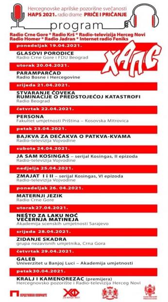 Radiodrame apsolventica sa Odsjeka za dramaturgiju Emine Omerović i Emine Šehić uvrštene su u program ovogodišnjeg izdanja Festivala „Hercegnovske aprilske pozorišne svečanosti“ (HAPS). Festival će se održati od 19. do 30. aprila, a bit će posvećen radiofonskom stvaralaštvu. Izabrane drame „Nešto za laku noć” i „Večernja matineja” reprizno će biti emitirane i u programu BH radija 1.