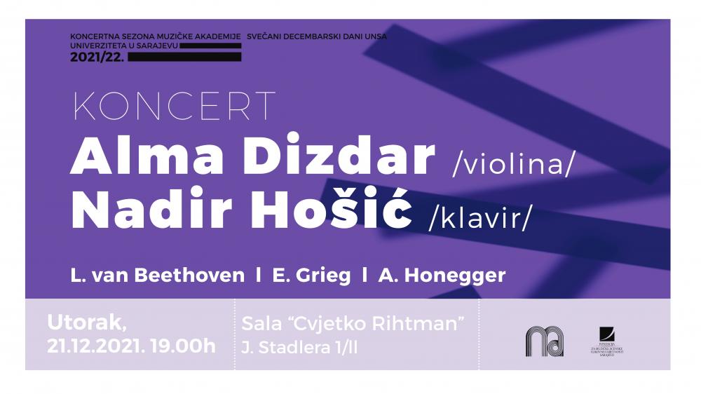 Koncert violinistice Alme Dizdar i pijaniste Nadira Hošića