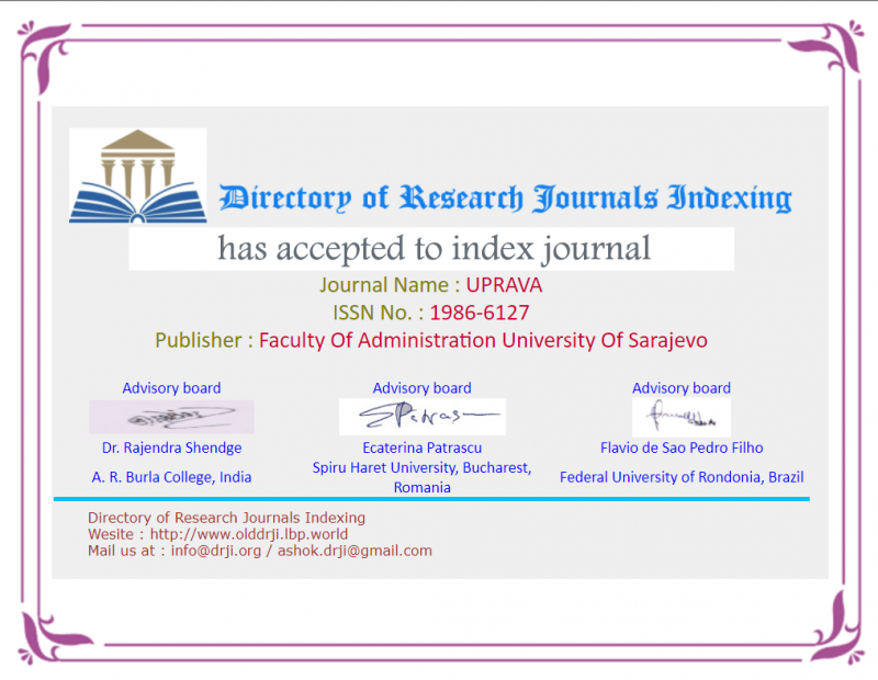 Časopis "Uprava" postao član međunarodne baze Directory of Research Journals Indexing (DRJI)