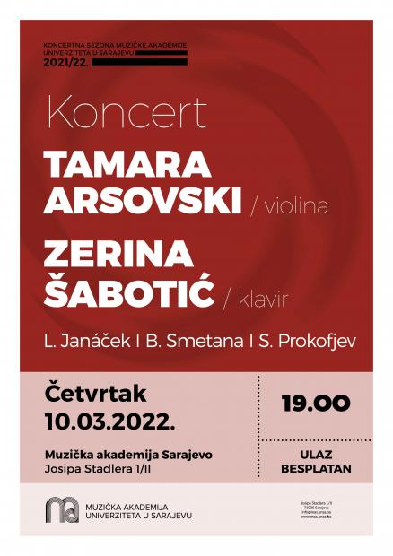 Koncert Tamare Arsovski i  Zerine Šabotić u sklopu programa “Sarajevske zime”