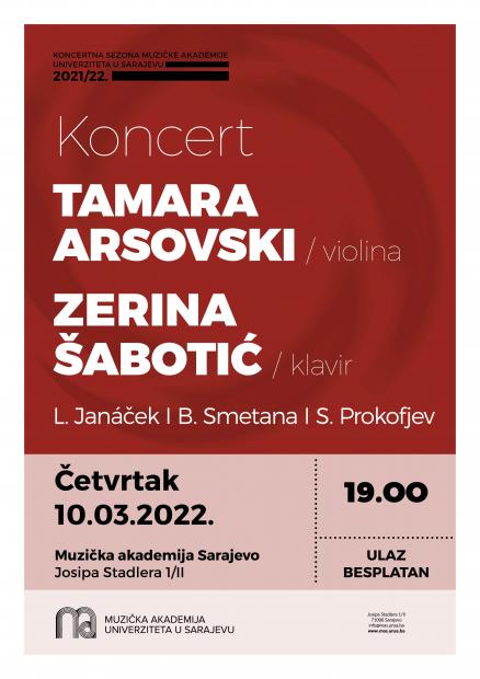 Koncert Tamare Arsovski i Zerine Šabotić u sklopu programa “Sarajevske zime”