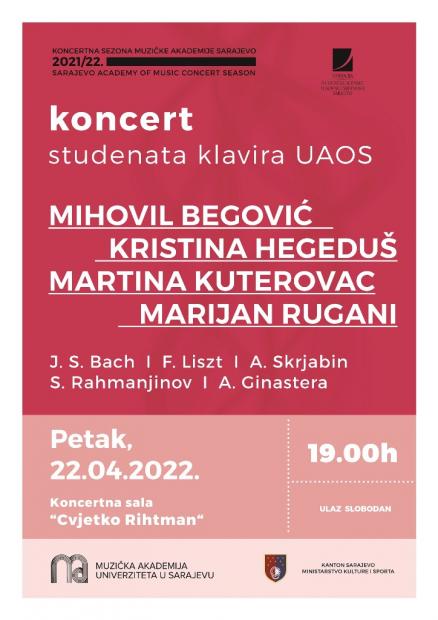 Profesor Konstantin Krasnitski i studenti klavira Akademije za umjetnost i kulturu u Osijeku na Muzičkoj akademiji UNSA