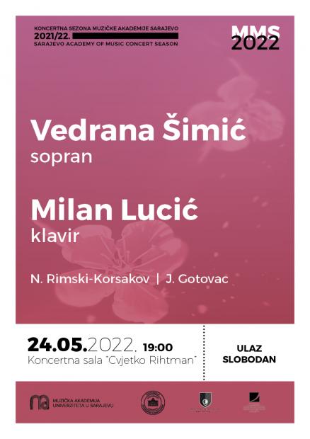 Koncert sopranistice Vedrane Šimić i pijaniste Milana Lucića na 15. Majskim muzičkim svečanostima