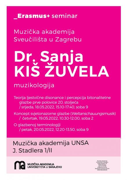 Muzikologinja Sanja Kiš Žuvela sa Muzičke akademije u Zagrebu na MAS UNSA (16-20.05.2022)