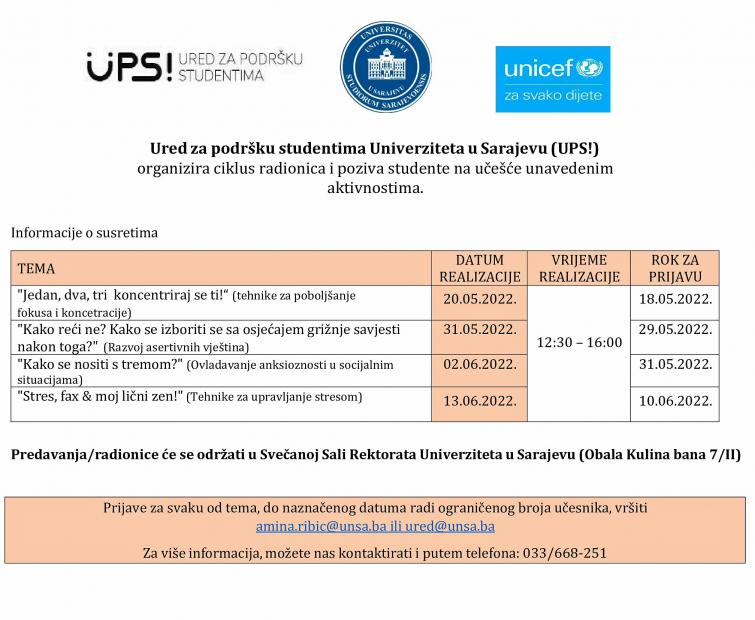 Ured za podršku studentima UNSA organizira ciklus radionica!