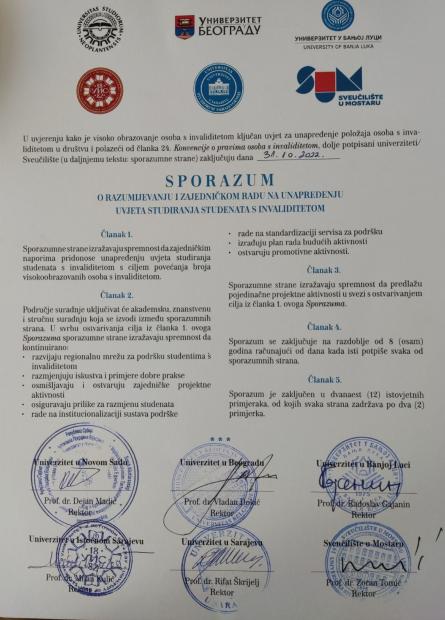 Potpisan Sporazum o razumijevanju i zajedničkom radu na unapređenju uvjeta studiranja studenata s invaliditetom