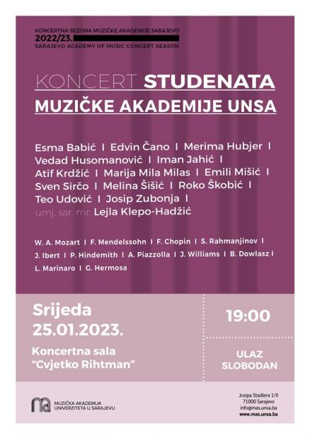 Koncert studenata Muzičke akademije UNSA 