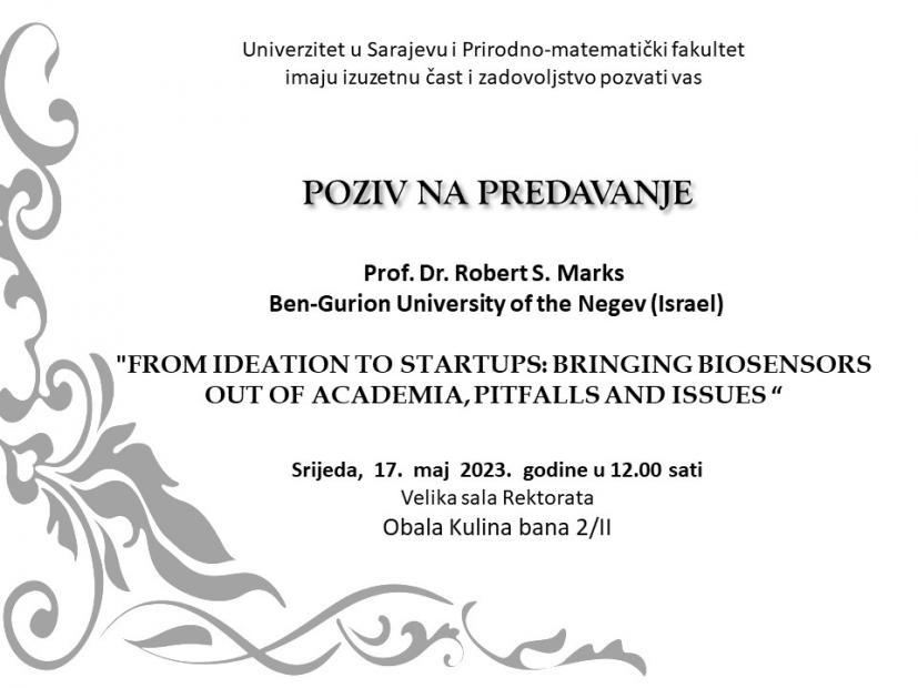 Poziv | Predavanje prof. dr. Roberta S. Marksa na Univerzitetu u Sarajevu