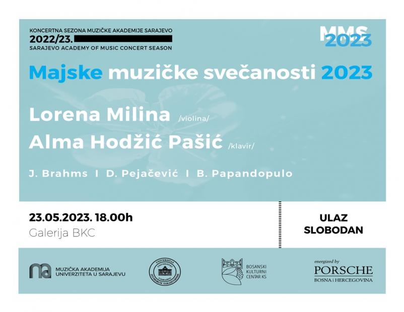 Koncert violinistice Lorene Miline i pijanistice Alme Hodžić Pašić pod okriljem Majskih muzičkih svečanosti