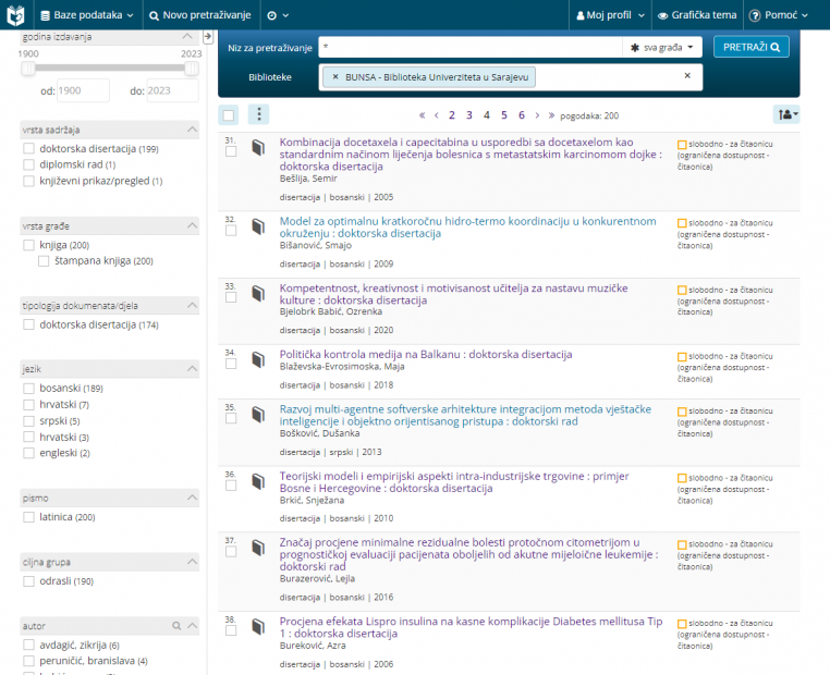 Upotreba programske opreme COBISS3/Preuzimanje zapisa i fond u Biblioteci Univerziteta u Sarajevu