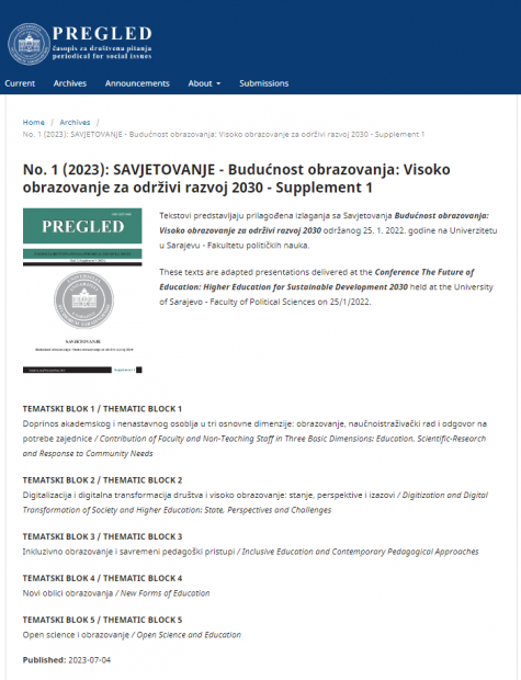 Objavljeno posebno izdanje "Pregleda: časopisa za društvena pitanja" | Supplement, No. 1 (2023)