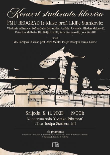 Koncert studenata klavira Fakulteta muzičke umetnosti Beograd i Muzičke akademije UNSA
