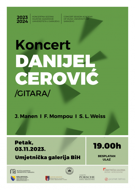 Koncert gitariste Danijela Cerovića otvara Koncertnu sezonu Muzičke akademije UNSA