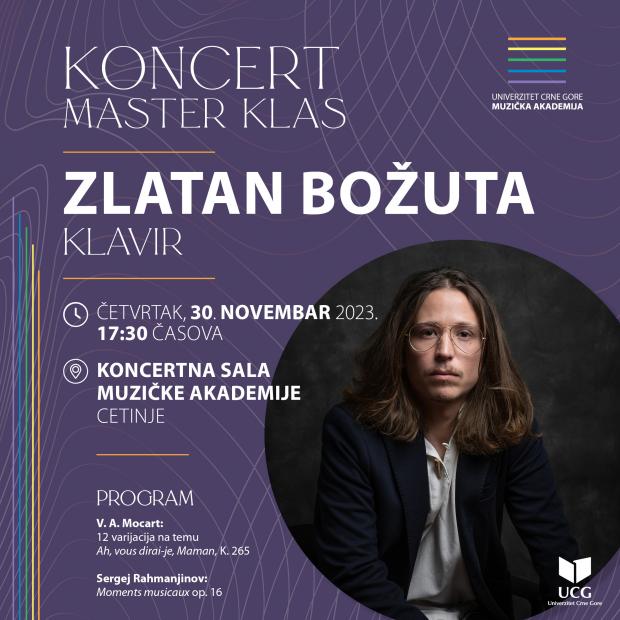 Koncert i majstorska radionica Zlatana Božute na Muzičkoj akademiji Cetinje