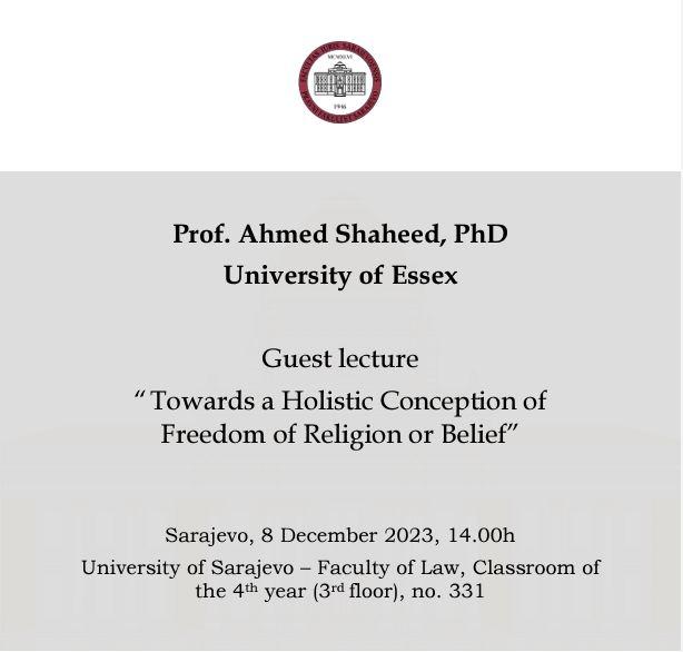 Gostujuće predavanje profesora Ahmeda Shaheeda na Pravnom fakultetu UNSA