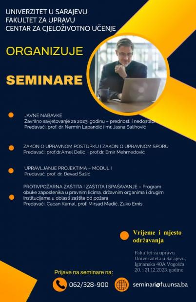 Obavijest o edukacijama na Fakultetu za upravu - pridruženoj članici Univerziteta u Sarajevu