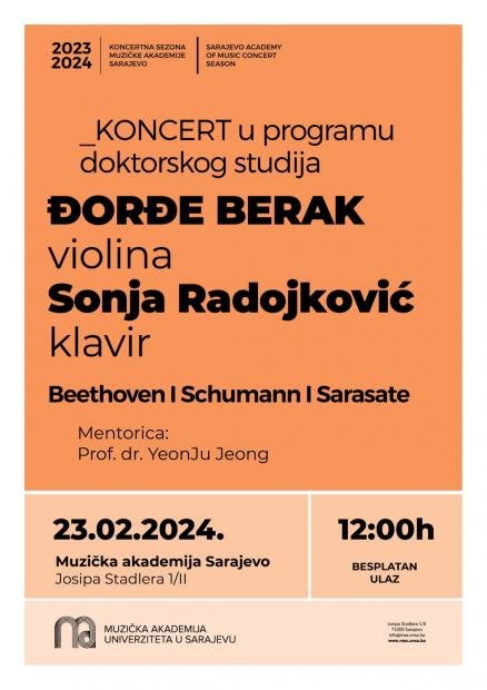 Doktorski studij MAS: Koncert violiniste Đorđa Beraka