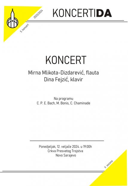 Koncert flautistice Mirne Mlikote-Dizdarević i klaviristice Dine Fejzć u okviru druge sezone koncerata ciklusa "KoncertiDA"