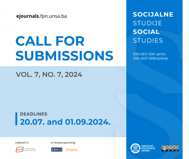 Poziv za dostavu radova: Socijalne studije, 7(7), 2024.