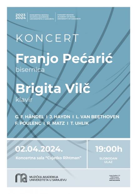 Koncert Franje Pećarića (bisernica) i Brigite Vilč (klavir) na Muzičkoj akademiji UNSA