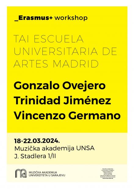 Muzička akademija Univerziteta u Sarajevu najavljuje gostovanje profesora sa Univerziteta umjetnosti TAI Madrid