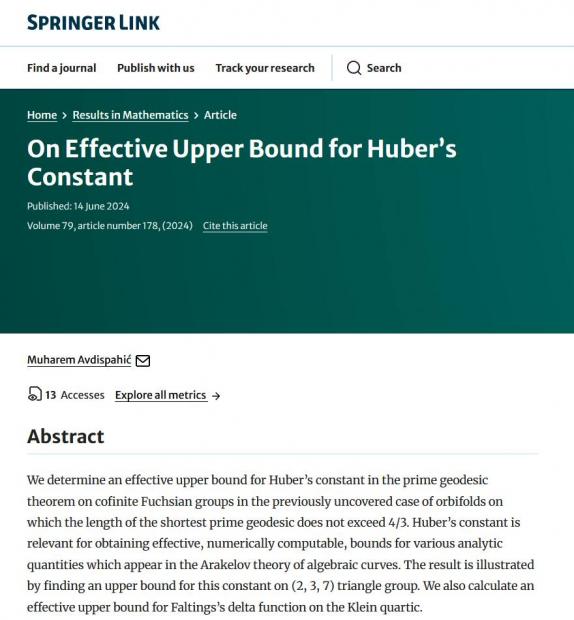 Objavljen rad u Q1 časopisu Results in Mathematics