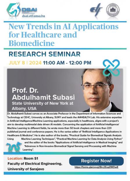 NAJAVA | Istraživački seminar "New Trends in AI Applications for Healthcare and Biomedicine"