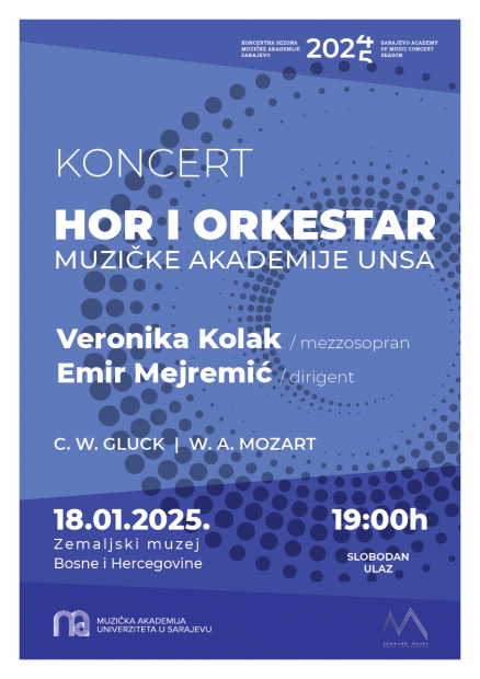 Muzička akademija UNSA i Zemaljski muzej BiH najavljuju koncert Hora i Orkestra MAS