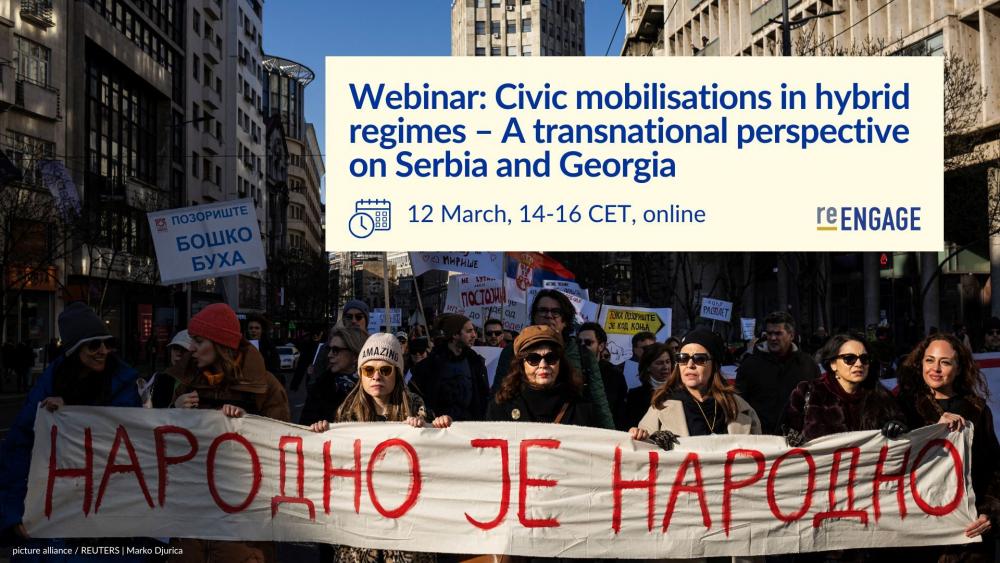Webinar: Mobilizacija građana u hibridnim režimima – Kako građanski aktivizam preoblikuje politiku u Srbiji i Gruziji?