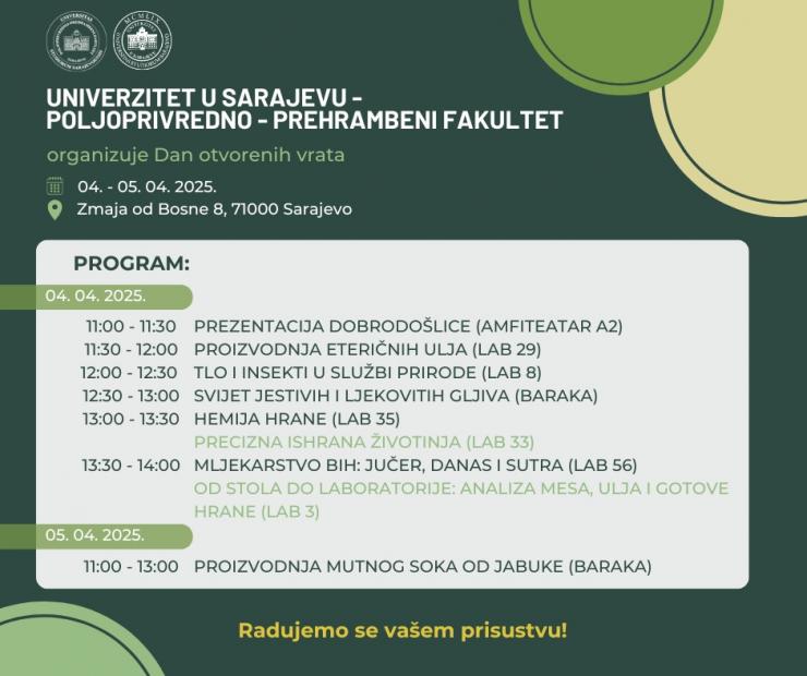 Dani otvorenih vrata Poljoprivredno-prehrambenog fakulteta UNSA