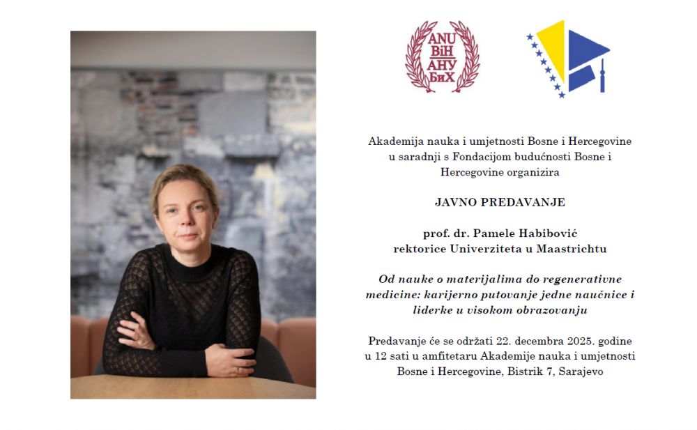 ANUBiH | Javno predavanje prof. dr. Pamele Habibović: “Od nauke o materijalima do regenerativne medicine: karijerno putovanje jedne naučnice i liderke u visokom obrazovanju”