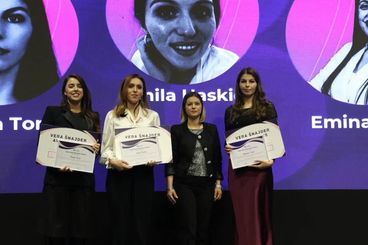 Dobitnice Nagrade Vera Šnajder za 2025. godinu: Amila Haskić, Nikolina Tomić i Emina Korić
