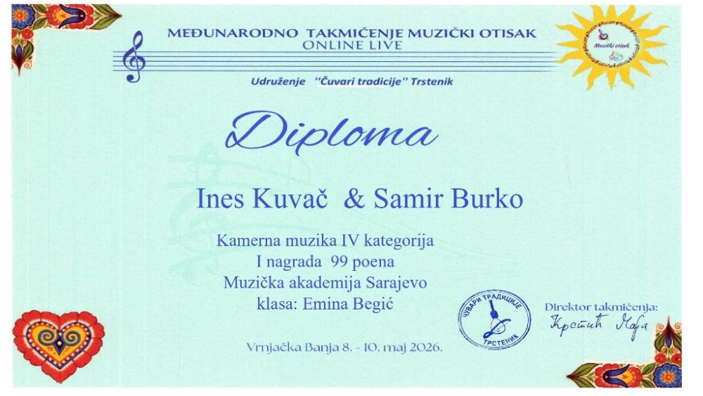 Prva nagrada na Međunarodnom takmičenju pijanista u Vrnjačkoj Banji