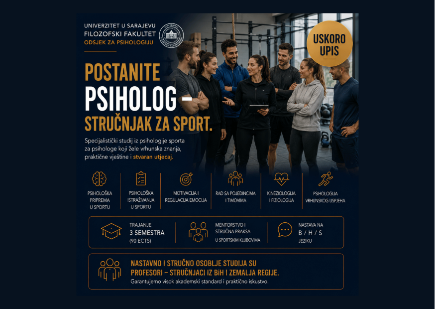 Specijalistički studijski program iz psihologije sporta na Odsjeku za psihologiju Filozofskog fakulteta